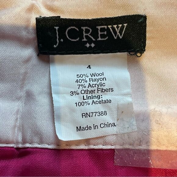 Vintage J Crew Pencil Skirt Size 4 Back Zip, Wool Blend, Fuchsia - Picture 2 of 9